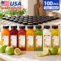 Bouteilles de jus en plastique de 12 oz, 100 pièces, contenants carrés pour boissons, contenants recyclables en PET pour lait et jus, avec bouchons, pour bar, café