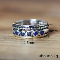 Kadınlar için Mavi Taşlı Döner Yüzük, 4mm, Beyaz Altın Kaplama Alaşımlı Vintage Boho Band, Beyaz Altın