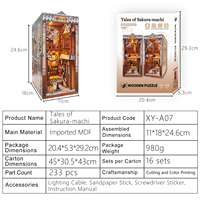 Kits DIY de niches à livres, architecture japonaise, kit de maison miniature, taverne, chalet, jouet en bois, jouets miniatures, puzzle 3D avec lumière LED, cadeau