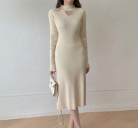 Robe tricotée à manches longues et col haut pour femme, tenue moulante, OEM, automne, hiver