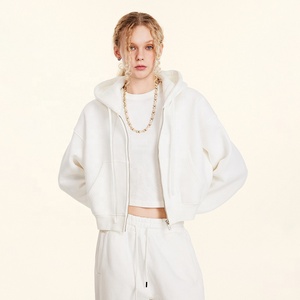 Felpa corta Vintage tinta unita <span class=keywords><strong>con</strong></span> cappuccio e cappuccio da donna oversize ampia stile Streetwear Chic da ragazza giacca Casual <span class=keywords><strong>con</strong></span> cappuccio - Product Image 4