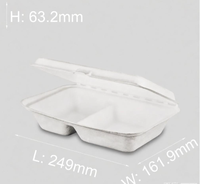 Boîte à clapet compartimentée robuste 9"x6" en pulpe de canne à sucre compostable, conteneur alimentaire biodégradable en bagasse avec couvercle à charnière
