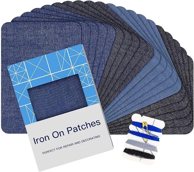 Iron on Denim Patches, Self-Adhesive Hot Melt Repair Patches for Jeans, Shirts & Bags, Clothing Mending & DIY Decoration Kit
