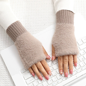 Longs <span class=keywords><strong>gants</strong></span> demi-doigts solides <span class=keywords><strong>pour</strong></span> femmes <span class=keywords><strong>pour</strong></span> l'écriture d'<span class=keywords><strong>hiver</strong></span> conduite bureau tricot écran tactile chauffe-mains - Product Image 3