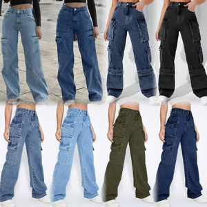 <span class=keywords><strong>Jeans</strong></span> Cargo de Cintura Alta para Mujer, Nueva Colección 2026, Pantalones Vaqueros Anchos con Múltiples Bolsillos y Detalles Desgastados - Product Image 6