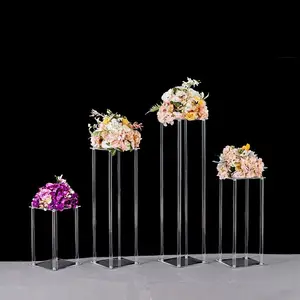 Hiasan tengah meja pernikahan, ornamen dekorasi bunga meja kristal bingkai akrilik dekorasi pesta acara