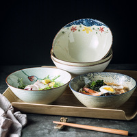 Bol à nouilles en céramique japonaise bol à ramen imprimé domestique bol à soupe délicat salade de fruits et légumes assiette profonde vaisselle