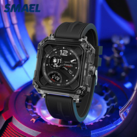 Montre analogique carrée en silicone SMAEL 8121 pour hommes avec alarme lumineuse, chronomètre, phase de lune, chronographe, date automatique