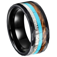 Cincin Jari Hitam Custom Cheng Jewelers 8mm dengan Inlay Tungsten Carbide dan Tanduk Rusa untuk Ulang Tahun