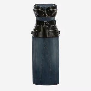 Vestidos de Mezclilla de Alta Calidad para Mujer, Escote Sexy sin Tirantes, Estilo Vintage, Lavado Ácido, Vestido Maxi Ajustado de Jeans - Product Image 4