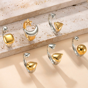 2025 New 18K Vàng Mạ Vàng Bạc Có Thể Điều Chỉnh Chunky Thép Không Gỉ Sao Trăng Vuông Nước Drop Bóng Trái Tim Tam Giác Vòng - Product Image 1