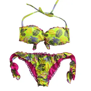 Custom 2023 Nieuwste Franje Rand Minimal Bandeau Bikini Met Scrunched Voorkant