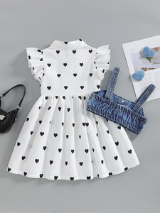 Nouvelle robe de princesse à pois à manches courtes style européen et américain pour filles 2026 avec ensemble de gilet à bretelles en jean à franges - Product Image 2