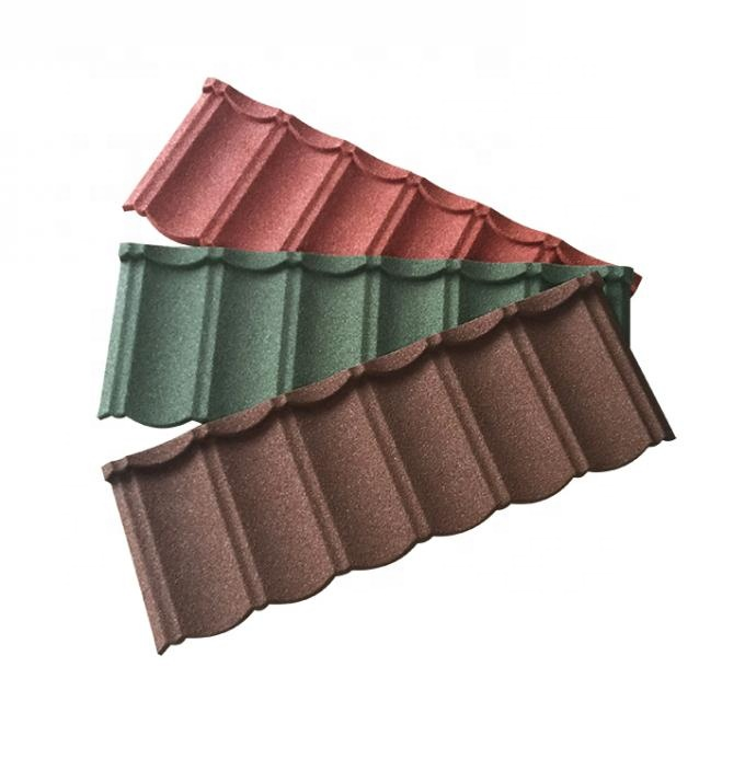 Metal roofing sheets prices Wood Tile 0.4mm black color stone coated metal roof tile sheet steel roofing materials