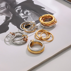 European Style Stainless Steel <b>Ring</b> Women Geometric Design 18K Gold Plated <b>Plain</b> Band Jewelry Gift Accessory - Product Image 2