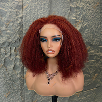 Perruques Cheveux Humains Frisés Crépus Afro #33 Personnalisées 5x5 Closure Lace, Perruques Bob Bouclées 18" Lace Front pour Femmes, Cheveux Humains Brésiliens