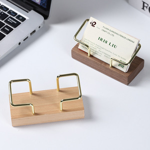 Mystic Arts Wooden Business Card Holder <b>Solid</b> <b>Wood</b> With Metal Frame <b>Desk</b> Organizer For Office Or Gift - Product Image 4