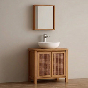 อ่างล้างหน้าเซรามิกแบบปรับแต่งได้สไตล์โฮมสเตย์สำหรับโรงแรม ตู้ห้องน้ำสไตล์ไม้ธรรมชาติ - Product Image 1