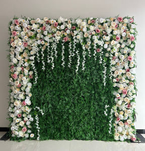 Dinding Latar Belakang Bunga 3D Mawar Merah Muda Dinding Hijau Kombinasi Bunga dan Rumput untuk Pernikahan dan Pesta - Product Image 1
