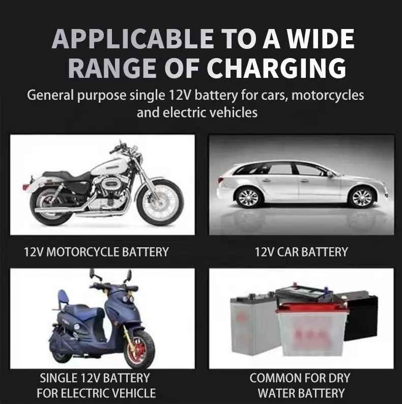 स्वचालित कार मोटरसाइकिल बैटरी चार्जर इंटेलिजेंट फास्ट चार्जिंग पल्स रिपेयर 12V2A पोर्टेबल इलेक्ट्रिक कार चार्जर