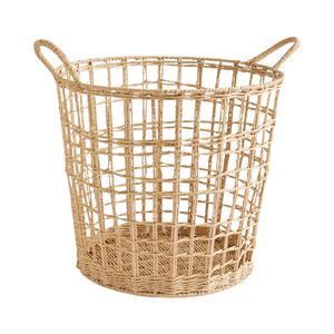 Woven Laundry <b>Basket</b> Round <b>Large</b> Capacity Clothes Organizer Lightweight <b>Storage</b> For Bedroom Bathroom Home Use - Product Image 5