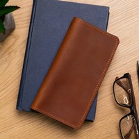 Portefeuille vintage marron personnalisé en cuir PU pour chéquier et documents