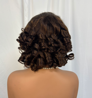 Perruque Courte Ondulée Ample en Cheveux Humains Remy, Densité 200%, Lace Front HD 13x4, Volume Épais et Naturel, Couleur Brun Naturel, Logo Personnalisé