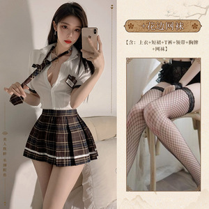 Sexy lingerie, school uniform, JK hot girl, waist-cinching Japanese sexy school style tie short shirt pleated skirt pure and - Product Image 2