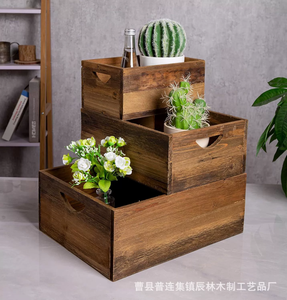 Caja de Madera Rectangular Estilo Rústico, Hecha a Mano, Apilable, Capacidad de 1-3L para Almacenamiento y Exhibición, Asas Resistentes, Uso Versátil - Product Image 3