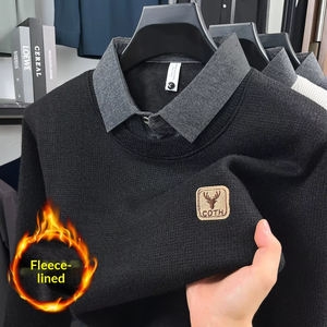 Suéter de Dos Piezas Antiarrugas para Hombre, de Punto, de Poliéster y Elastano, Forrado de Felpa, Acolchado de Felpa, para Otoño - Product Image 3