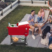 Chariot isotherme roulant 73L tendance en métal avec seau à glace, boîte à glace isotherme avec roues pour la plage