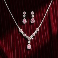 Ensemble élégant de collier et boucles d'oreilles pendantes en cristal, asymétrique, goutte d'eau, zircon, réglable, romantique