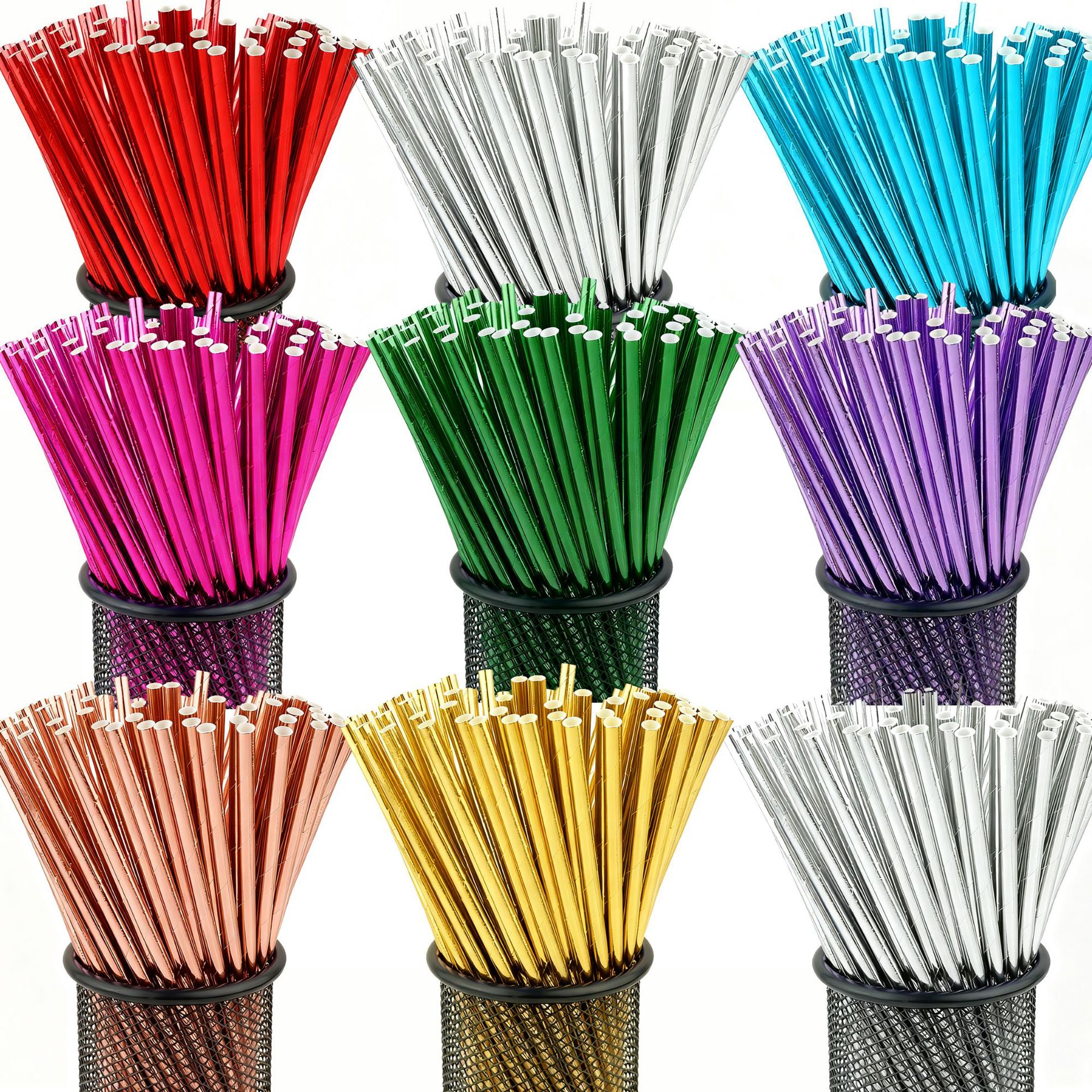 Estick 25 Pieces Stock Wholesale 6*197 Modern Gold Foil Solid Color Straight Tube Disposable Eco-friendly Paper Straws