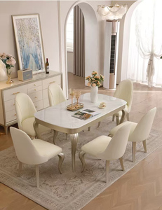 Juego de Comedor de Madera Sólida de Estilo Palacio Europeo Francés de Alta Gama con Cubierta de Mármol, Estilo Mediados de <span class=keywords><strong>Siglo</strong></span>, para Hogar, Restaurante, Hotel - Product Image 5