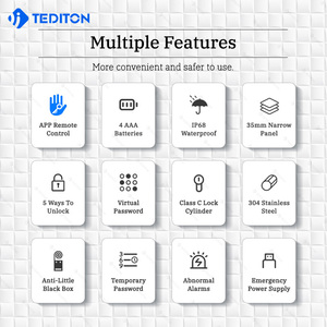 قفل باب خشبي ذكي مع واي فاي يتميز ببصمة الإصبع وبطاقة RFID وكلمة مرور، مناسب للأبواب المنزلقة الألومنيوم، مع جرس باب وتطبيق Tuya TTlock - Product Image 5