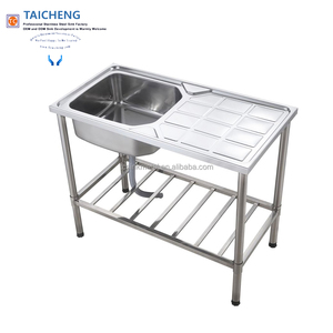 Évier de cuisine rectangulaire autoportant en acier inoxydable 1000x500mm avec égouttoir sans robinet, finition satinée brossée - Product Image 4