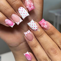 BIN 24 pièces Faux ongles à presser faits main, motif léopard et étoiles, design floral, couvrance totale, 3D