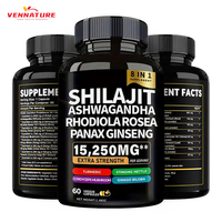 Capsules de Shilajit ODM/OEM pour hommes, extrait de 15 250 mg, complément alimentaire, champignon Cordyceps, Ashwagandha, capsule de Shilajit