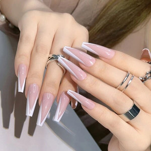 <span class=keywords><strong>Unghie</strong></span> Finte Lunghe Stile Francese a Copertura Totale, Riutilizzabili, con Logo Personalizzato, Confezione di Lusso per Nail Art per Saloni - Product Image 2
