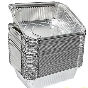 Disposable 2.25Lb Heavy Duty Rectangular Tin Foil Tray Shallow Foil Pans Aluminum Foil Containers 1100ml