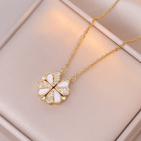 Collier tendance en acier inoxydable plaqué or pour femmes, avec zircon ouvrable en forme de trèfle à quatre feuilles et cœur d'amour, vente chaude
