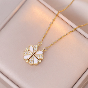 Collier tendance en acier inoxydable plaqué or pour femmes, avec zircon ouvrable en forme de trèfle à quatre feuilles et cœur d'amour, vente chaude - Product Image 6