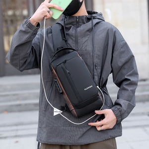 Fashion Chest Bag Black Gray Brown Color Blocking Wear Resistant Everyday Outfits Men's Shoulder Bag - Product Image 2