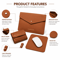 Ensemble de pochettes pour ordinateur portable en cuir PU personnalisé avec pochette pour accessoires, tapis de souris, organiseur pour ordinateur portable, ensemble d'accessoires de bureau