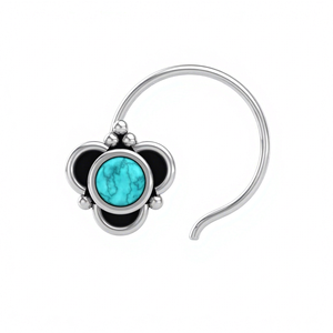 Indian Mores Premium 925 Sterling Silver Round Turquoise Cup Setting <b>Nose</b> Pin Stud Timeless Designer Jewelry for Women Girls - Product Image 1