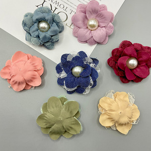 Broches de flores con centro de perlas, tela de encaje, accesorios de moda para mujer, para ropa de fiesta, decoración para el cabello, zapatos y bolsos - Product Image 2