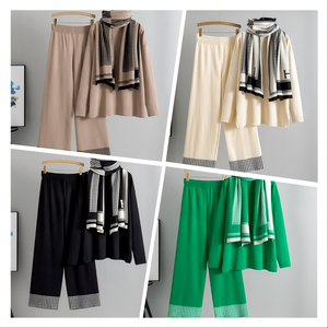Elegante Maglione Lungo Antirughe a Collo Alto con Motivo Pied-de-Poule in Viscosa, Patchwork, per <span class=keywords><strong>Donna</strong></span>, Autunno Inverno - Product Image 2