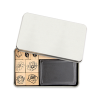 Jeu de timbres en bois personnalisés pour enfants, timbres en caoutchouc pour feuilles de fleurs, journal intime, scrapbooking, cadeaux de fantaisie avec boîte en métal
