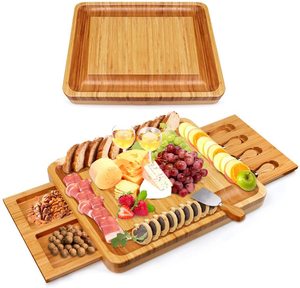 Juego de platos de pizarra para queso, bandeja de servicio, tabla de bambú con herramientas para queso, para vino, Cracker, <span class=keywords><strong>Brie</strong></span> y carne - Product Image 4