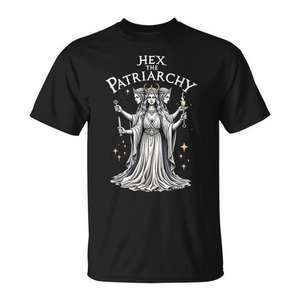 Camiseta Hex The Patriarchy para mujer, negra, cuello redondo, manga corta, diseño de bruja feminista, serigrafiada - Product Image 1